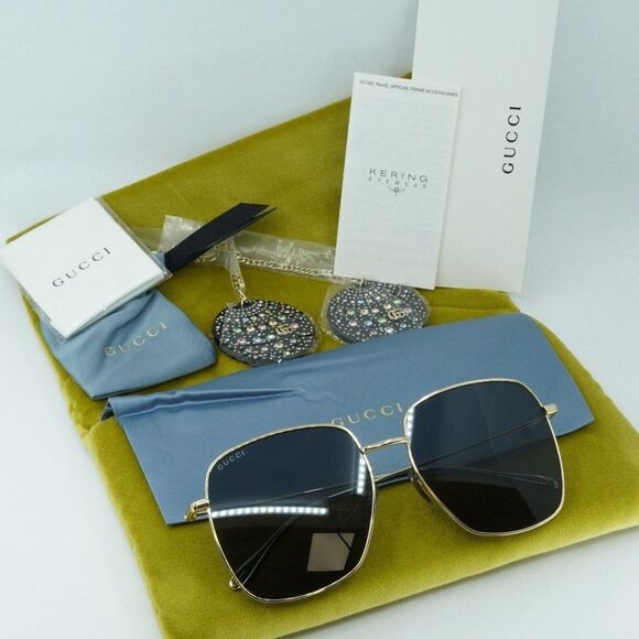NEW GUCCI GG1031S 009 GOLD GREY SQUARE SUNGLASSES WITH CHARMS - Picture 5 of 15
